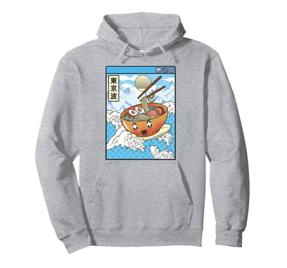 Surfing Ramen Bowl Japanese Waves Hoodie - Custom Art Print for Adults - T-Shirt, Sweatshirt, Hoodie