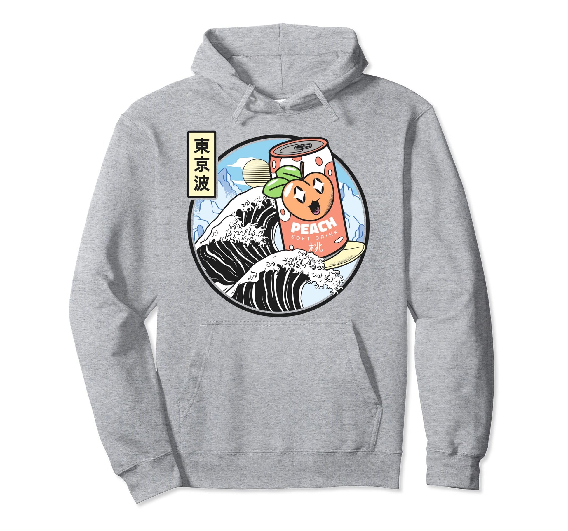 Surfing Peach Soda Kanagawa Wave Hoodie - Unique Graphic for Adults - T-Shirt, Sweatshirt, Hoodie
