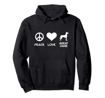 Peace Love Great Dane Hoodie - Aesthetic Graphic Unisex - T-Shirt, Sweatshirt, Hoodie