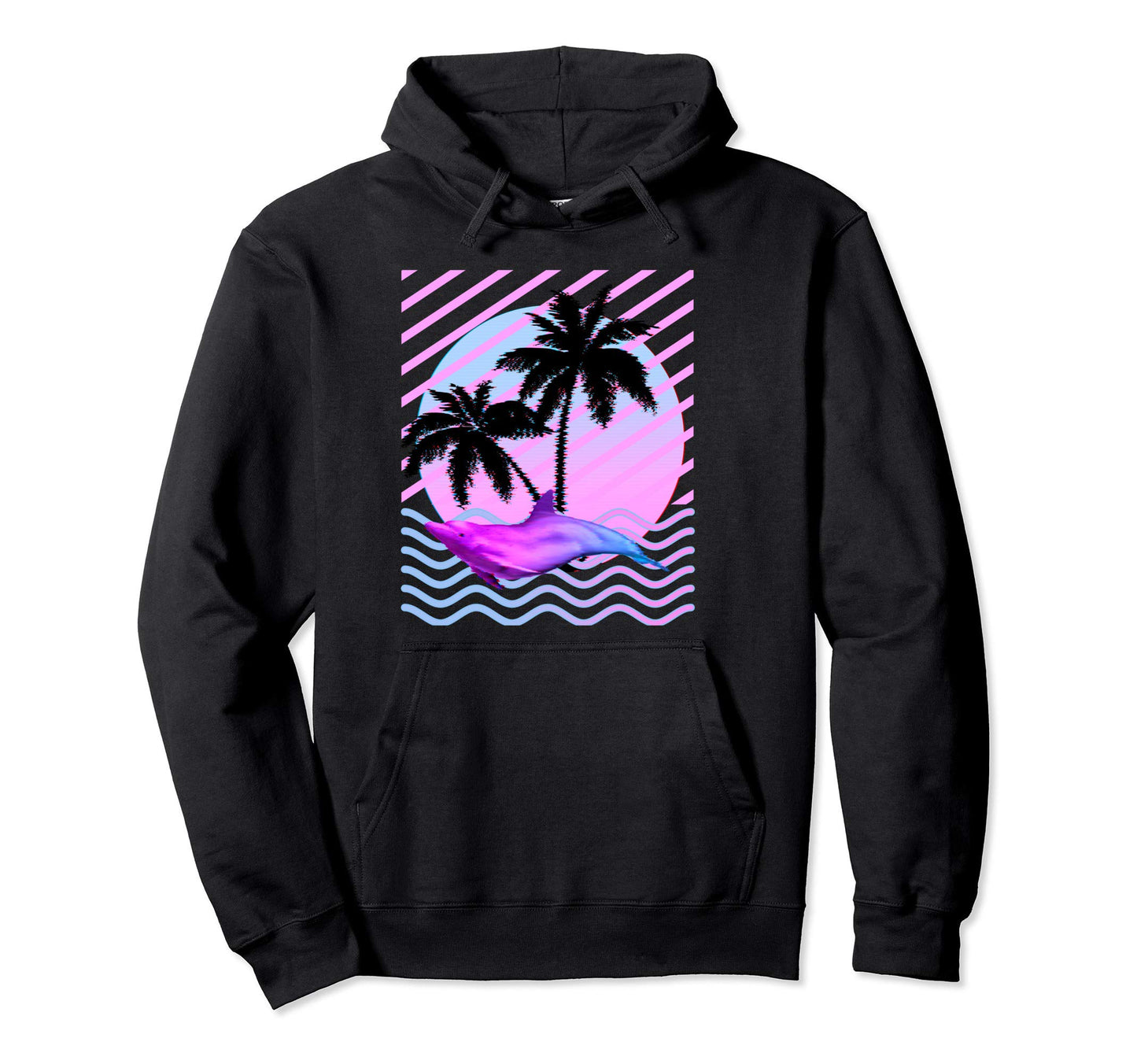 Palm Tree And Vaporwave Dolphin Hoodie - Aesthetic Graphic Men Women - T-Shirt, Sweatshirt, Hoodie