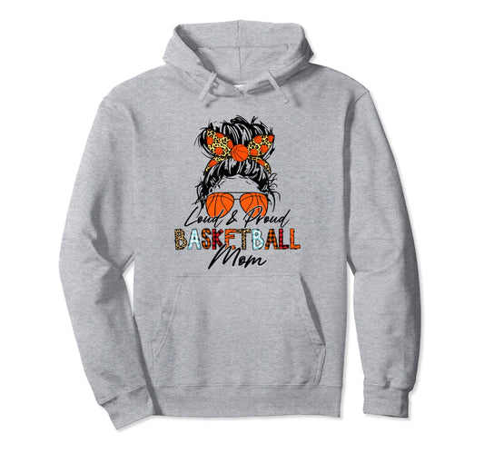 Loud And Proud Basketball Mom Bleached Hoodie - Trendy Graphic for Adults - T-Shirt, Sweatshirt, Hoodie