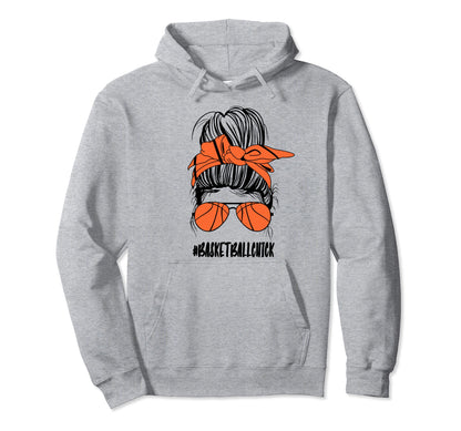 Messy Bun Basketball Chick Glasses Game Hoodie - Unique Graphic Men Women - T-Shirt, Sweatshirt, Hoodie