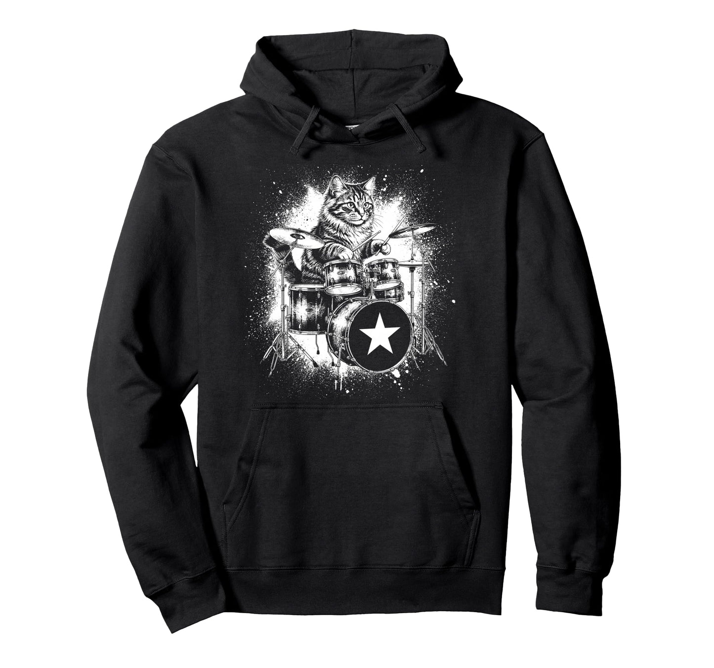 Rock Punk Rockstar Kitten Cat Drummer Hoodie - Unique Graphic Men Women - T-Shirt, Sweatshirt, Hoodie