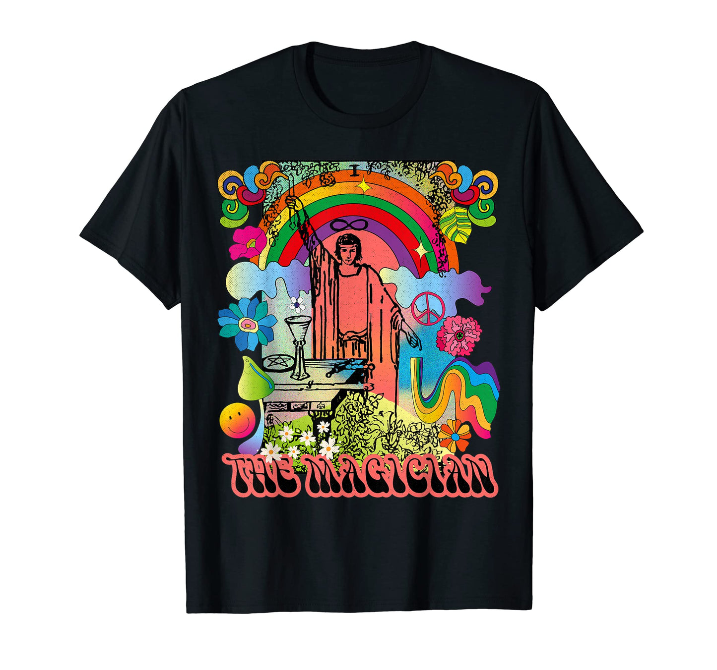 Tarot Card Magician Groovy Boho Peace Sign T-Shirt - Unique Graphic Unisex - T-Shirt, Sweatshirt, Hoodie