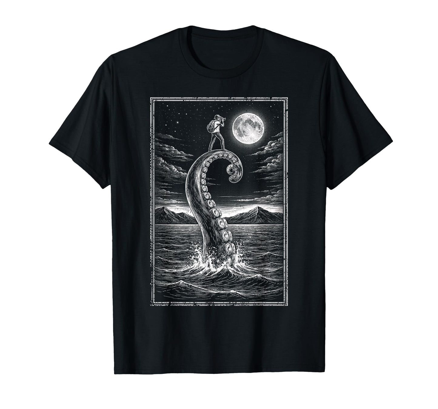 Photographer Octopus Moon Camera T-Shirt - Aesthetic Graphic Unisex - T-Shirt, Sweatshirt, Hoodie