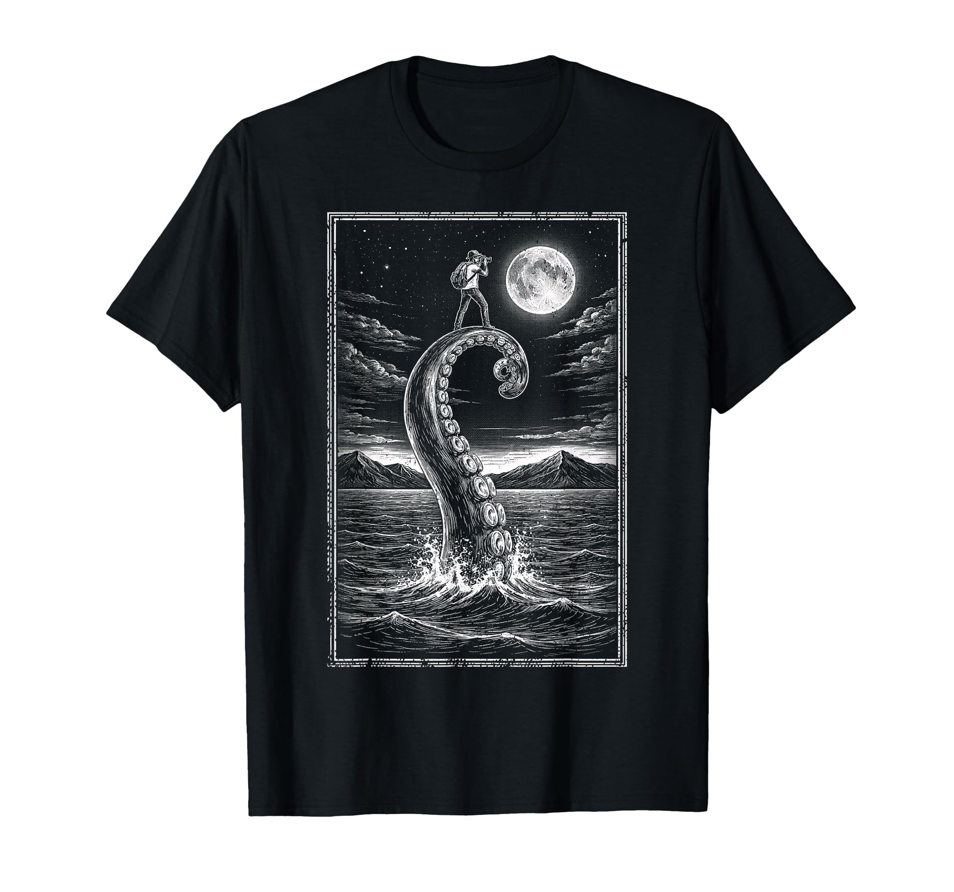 Photographer Octopus Moon Camera T-Shirt - Aesthetic Graphic Unisex - T-Shirt, Sweatshirt, Hoodie