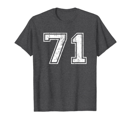 Number 71 Varsity Distressed Sports T-Shirt - Minimalist Print Men Women - T-Shirt, Sweatshirt, Hoodie