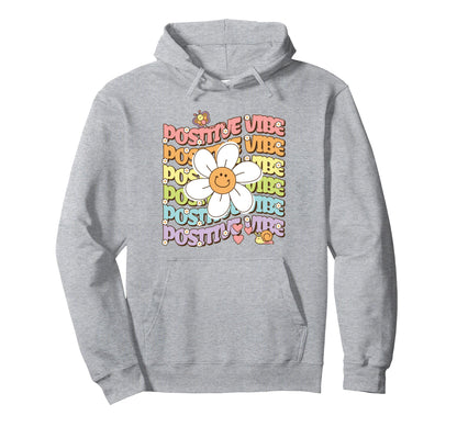 Positive Vibe Smile Daisy Flower Boho Hoodie - Trendy Graphic for Adults - T-Shirt, Sweatshirt, Hoodie