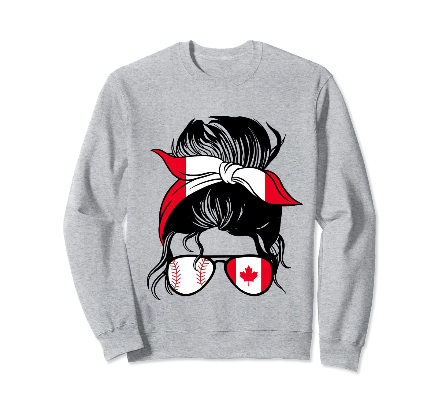 Canada Baseball Mom Messy Bun Sweatshirt - Minimalist Print for Adults - T-Shirt, Sweatshirt, Hoodie