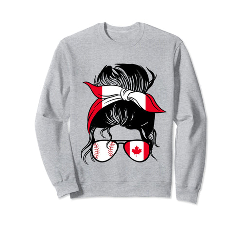 Canada Baseball Mom Messy Bun Sweatshirt - Minimalist Print for Adults - T-Shirt, Sweatshirt, Hoodie