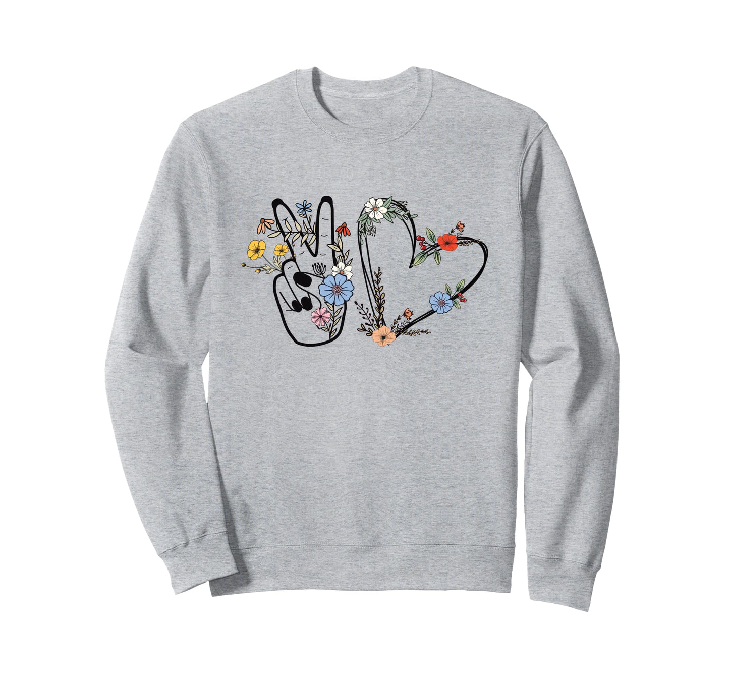 Boho Peace Sign Love Heart Floral Sweatshirt - Trendy Graphic for Adults - T-Shirt, Sweatshirt, Hoodie