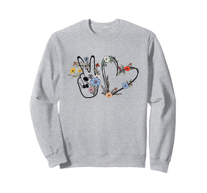 Boho Peace Sign Love Heart Floral Sweatshirt - Trendy Graphic for Adults - T-Shirt, Sweatshirt, Hoodie