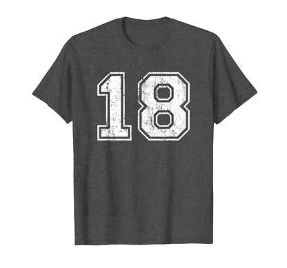 Number 18 Varsity Distressed Sports T-Shirt - Streetwear Style for Adults - T-Shirt, Sweatshirt, Hoodie