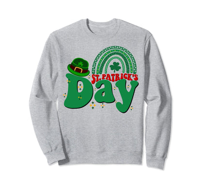 Happy St Patricks Day Groovy Rainbow Sweatshirt - Unique Graphic Unisex - T-Shirt, Sweatshirt, Hoodie