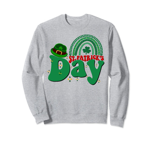 Happy St Patricks Day Groovy Rainbow Sweatshirt - Unique Graphic Unisex - T-Shirt, Sweatshirt, Hoodie