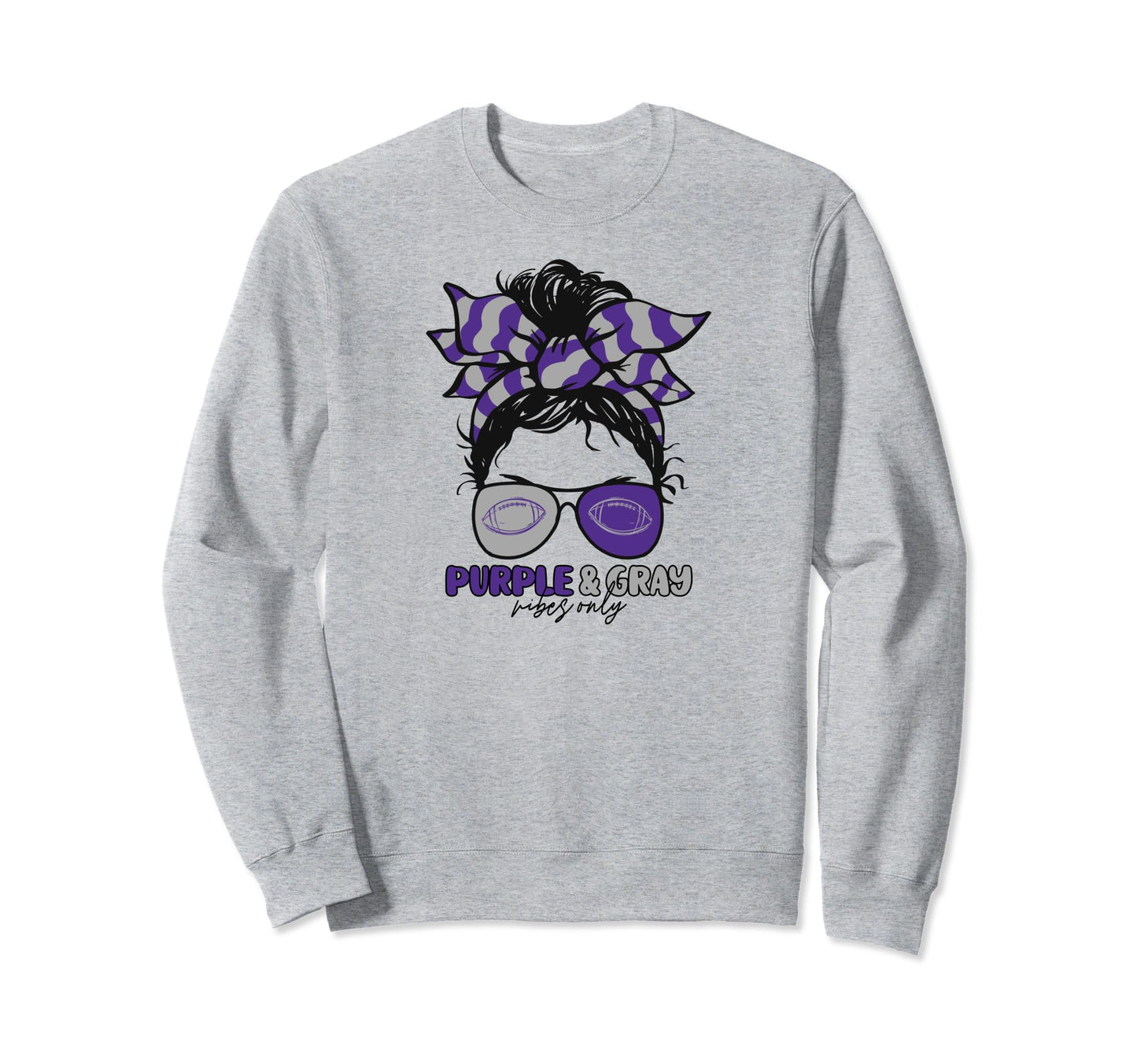 Purple And Gray Vibes Only Football Sweatshirt - Graphic Print Men Women - T-Shirt, Sweatshirt, Hoodie