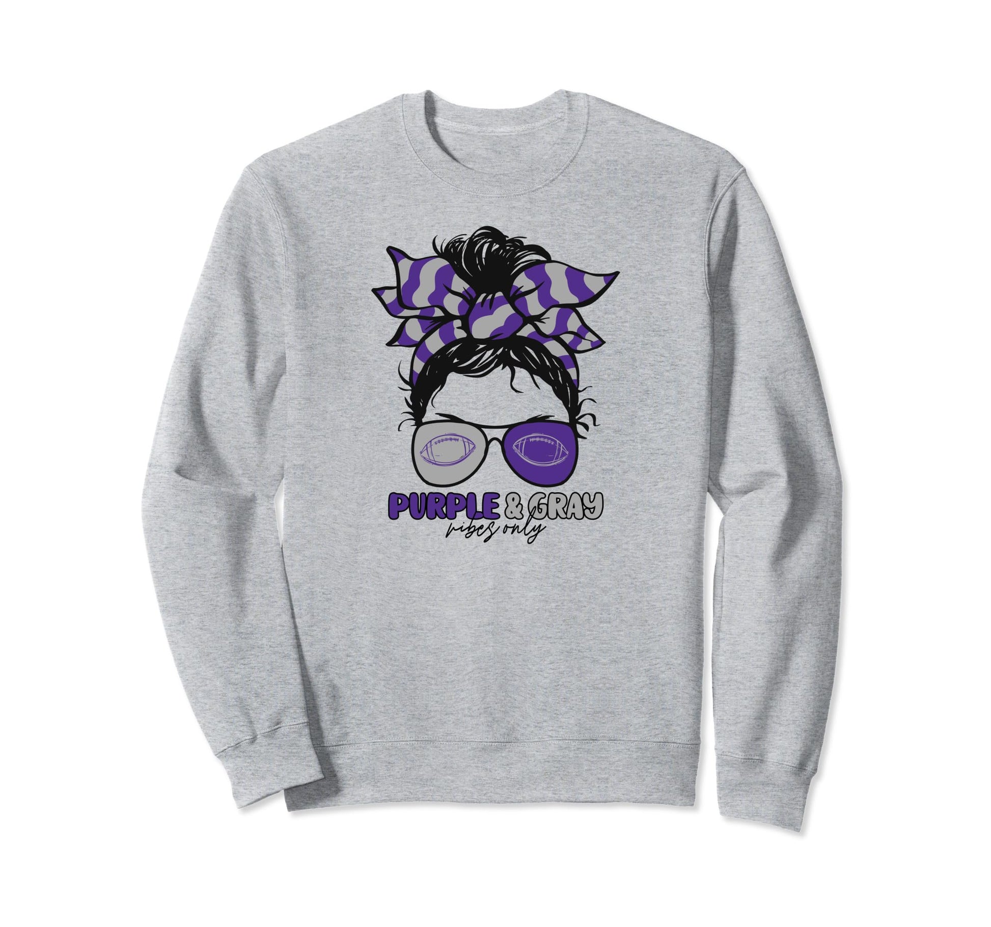 Purple And Gray Vibes Only Football Sweatshirt - Graphic Print Men Women - T-Shirt, Sweatshirt, Hoodie