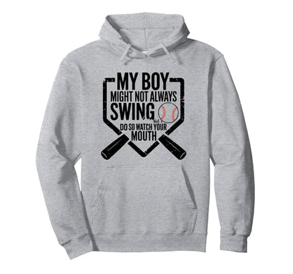 Funny Baseball Parent Swing Joke Hoodie - Novelty Apparel for Adults - T-Shirt, Sweatshirt, Hoodie
