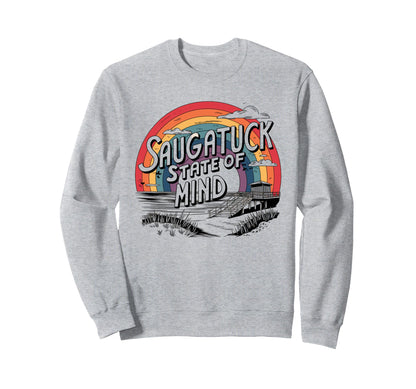 Saugatuck State Mind Rainbow Sunset Sweatshirt - Trendy Graphic Unisex - T-Shirt, Sweatshirt, Hoodie