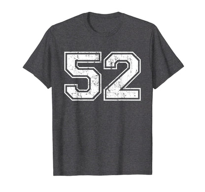 Number 52 Varsity Distressed Sports T-Shirt - Minimalist Print for Adults - T-Shirt, Sweatshirt, Hoodie