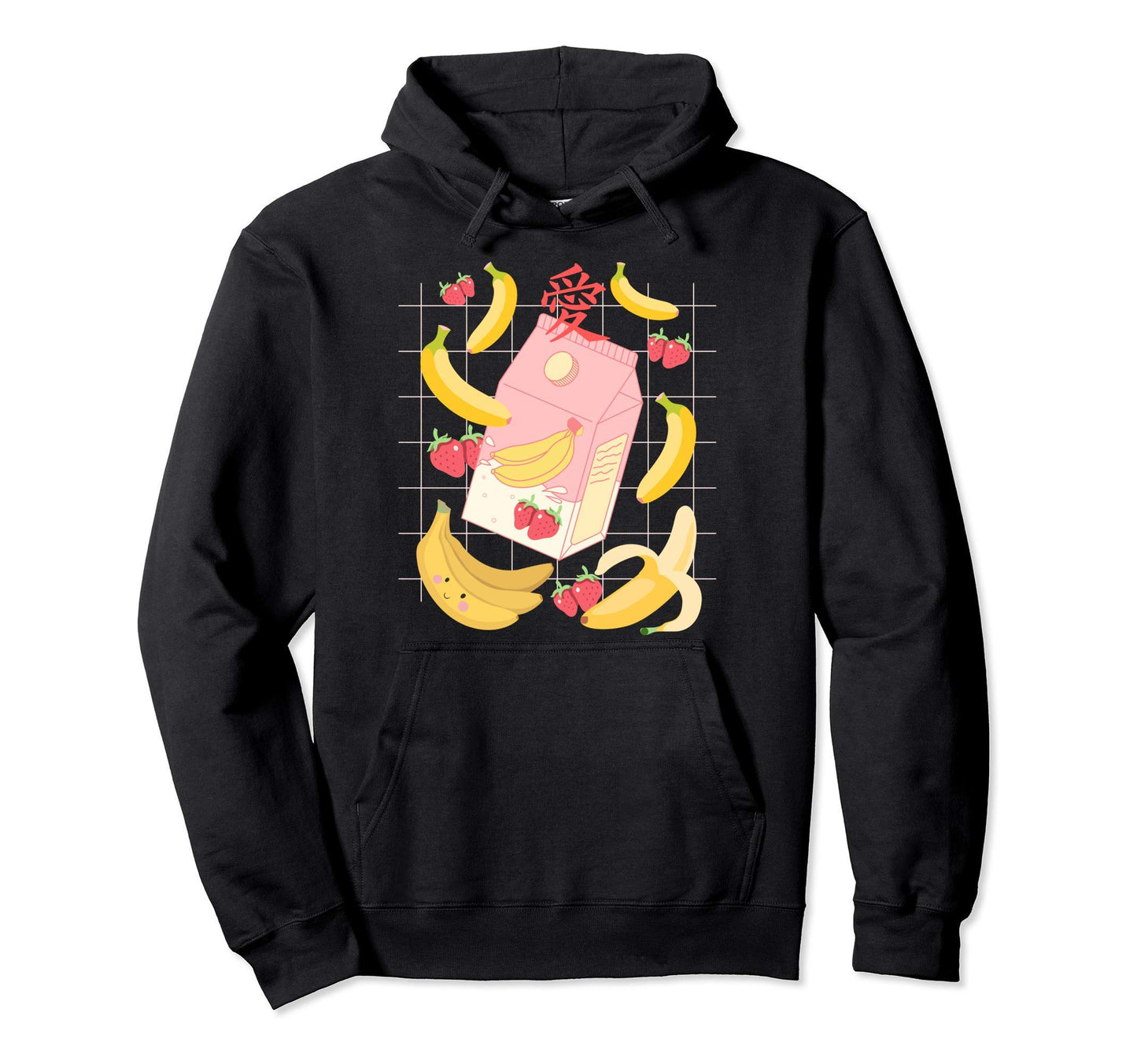Kawaii Strawberry Banana Milk Carton 90S Hoodie - Unique Graphic Unisex - T-Shirt, Sweatshirt, Hoodie