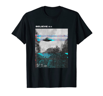 Believe Ufo Vaporwave Synthwave T-Shirt - Minimalist Print for Adults - T-Shirt, Sweatshirt, Hoodie