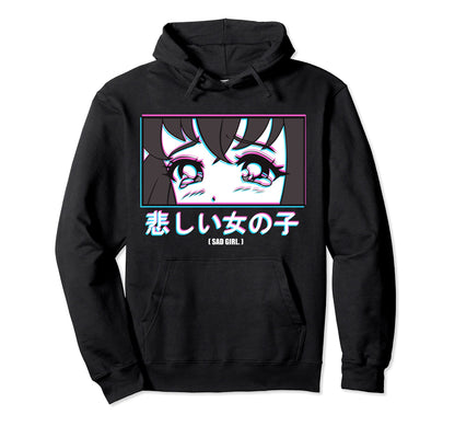 Japan Sad Anime Glitch Aesthetic Hoodie - Trendy Graphic for Adults - T-Shirt, Sweatshirt, Hoodie