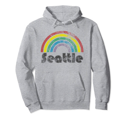Seattle Rainbow 70S 80S Gay Pride Hoodie - Trendy Graphic Unisex - T-Shirt, Sweatshirt, Hoodie