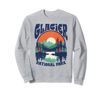 Distressed Glacier National Park 80S Sweatshirt - Custom Art Print Unisex - T-Shirt, Sweatshirt, Hoodie