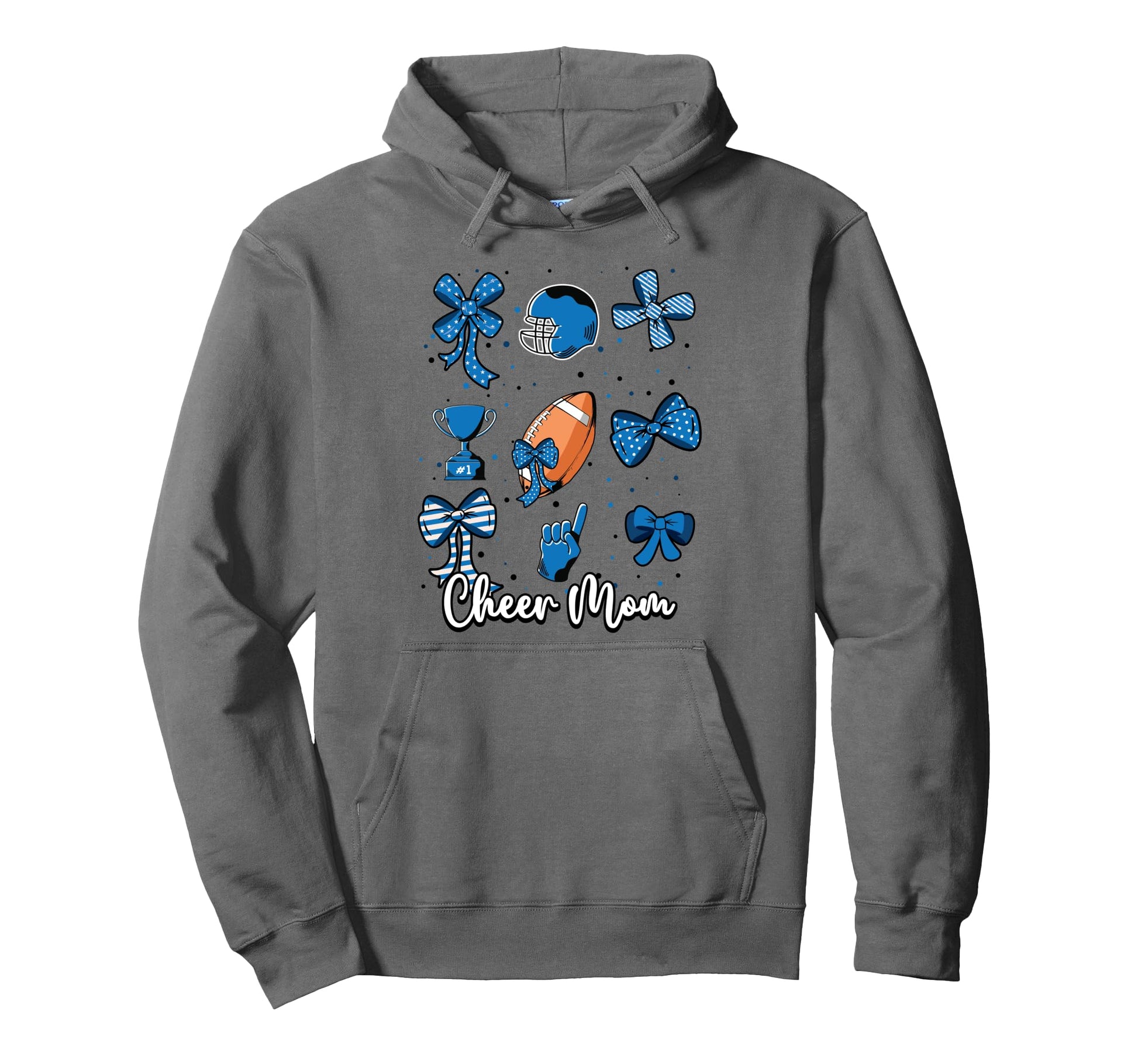 Football Blue Coquette Bow Cheer Mom Mama Hoodie - Unique Graphic Unisex - T-Shirt, Sweatshirt, Hoodie