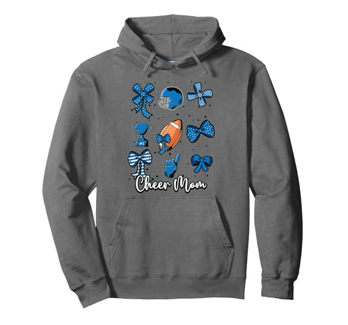 Football Blue Coquette Bow Cheer Mom Mama Hoodie - Unique Graphic Unisex - T-Shirt, Sweatshirt, Hoodie