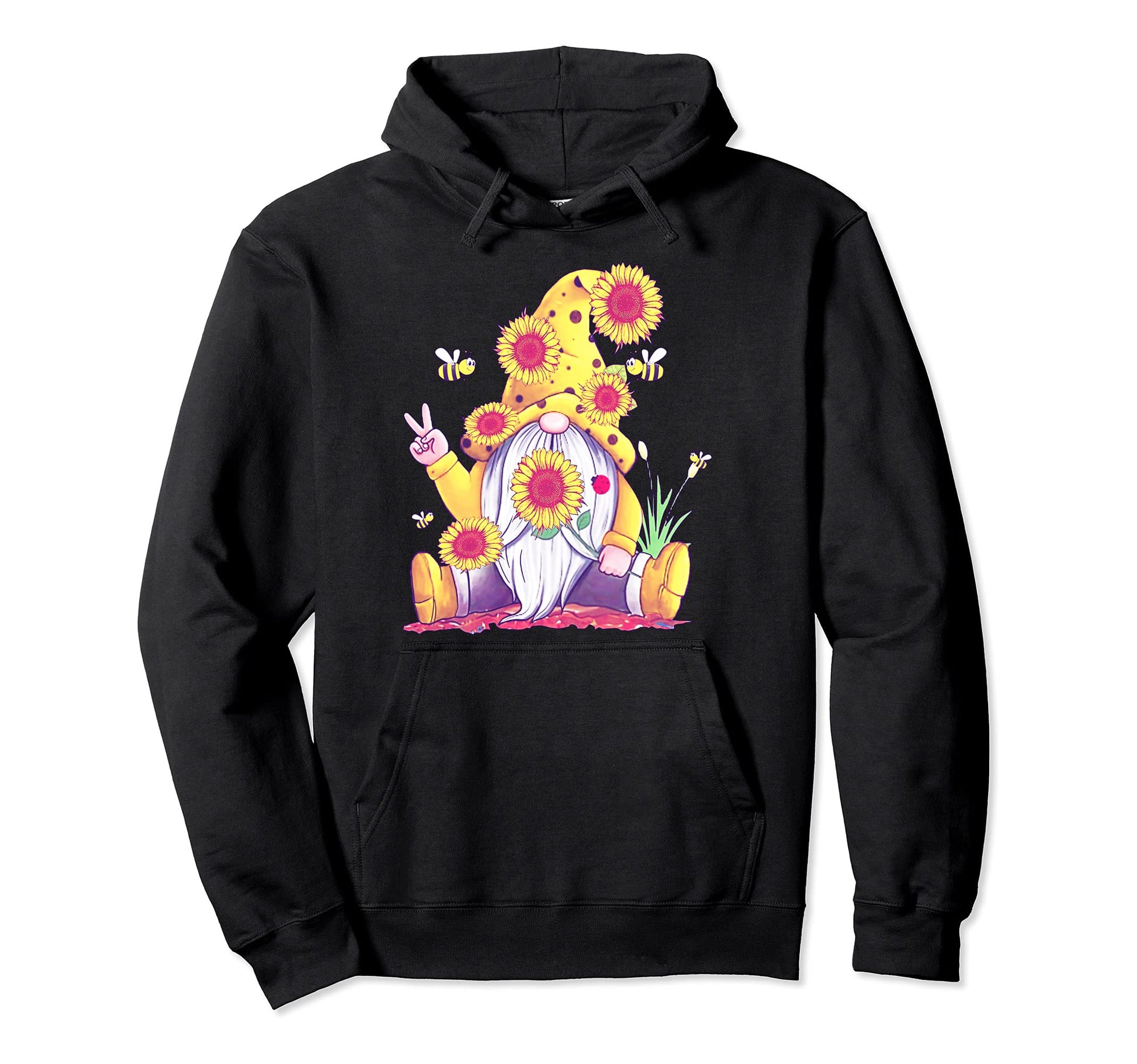 Peace Love Gnome Hippie Gnome Bees Hoodie - Custom Art Print Unisex - T-Shirt, Sweatshirt, Hoodie