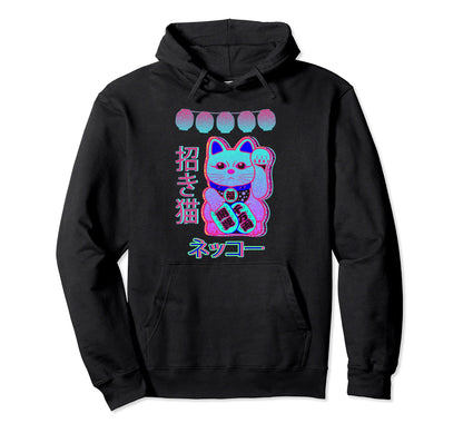 Cat Japanese Welcome Vaporwave Aesthetic Hoodie - Aesthetic Graphic Unisex - T-Shirt, Sweatshirt, Hoodie