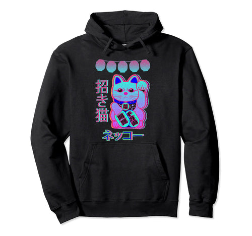 Cat Japanese Welcome Vaporwave Aesthetic Hoodie - Aesthetic Graphic Unisex - T-Shirt, Sweatshirt, Hoodie