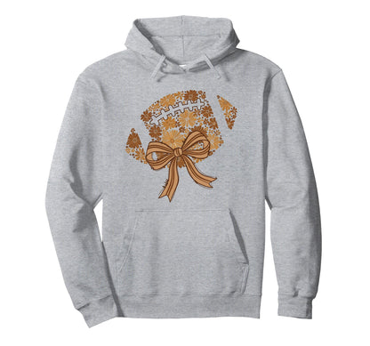Boho Floral Football Mom Coquette Bow Hoodie - Custom Art Print Unisex - T-Shirt, Sweatshirt, Hoodie