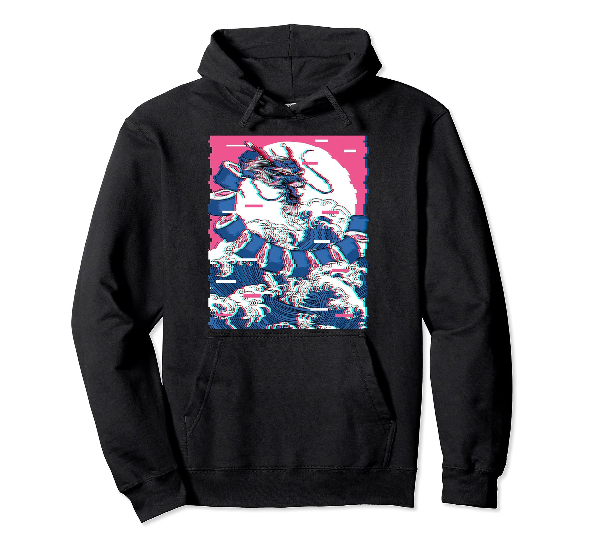Vaporwave Japanese Sushi Dragon Maki Hoodie - Custom Art Print Unisex - T-Shirt, Sweatshirt, Hoodie