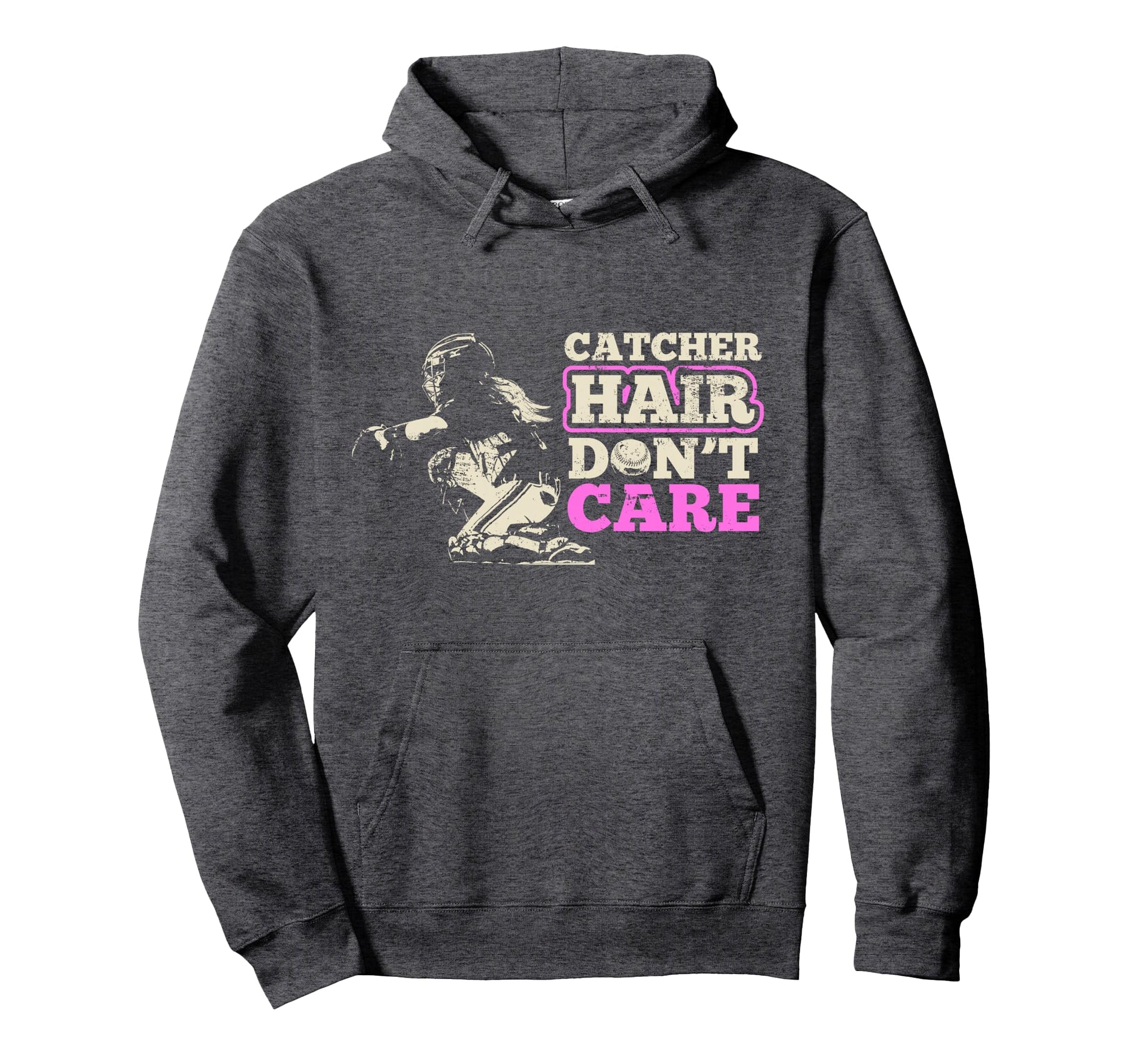 Funny Catcher Hair Dont Care Softball Hoodie - Custom Art Print for Adults - T-Shirt, Sweatshirt, Hoodie