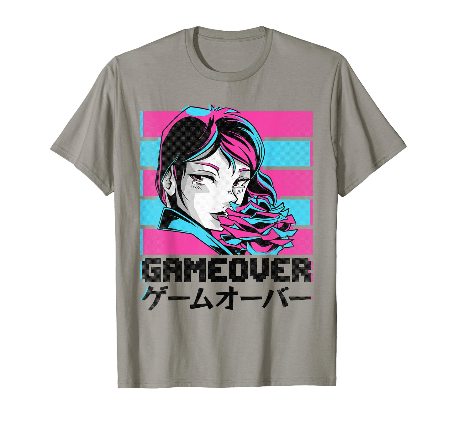 Gameover Anime Aesthetic Vaporwave T-Shirt - Aesthetic Graphic for Adults - T-Shirt, Sweatshirt, Hoodie