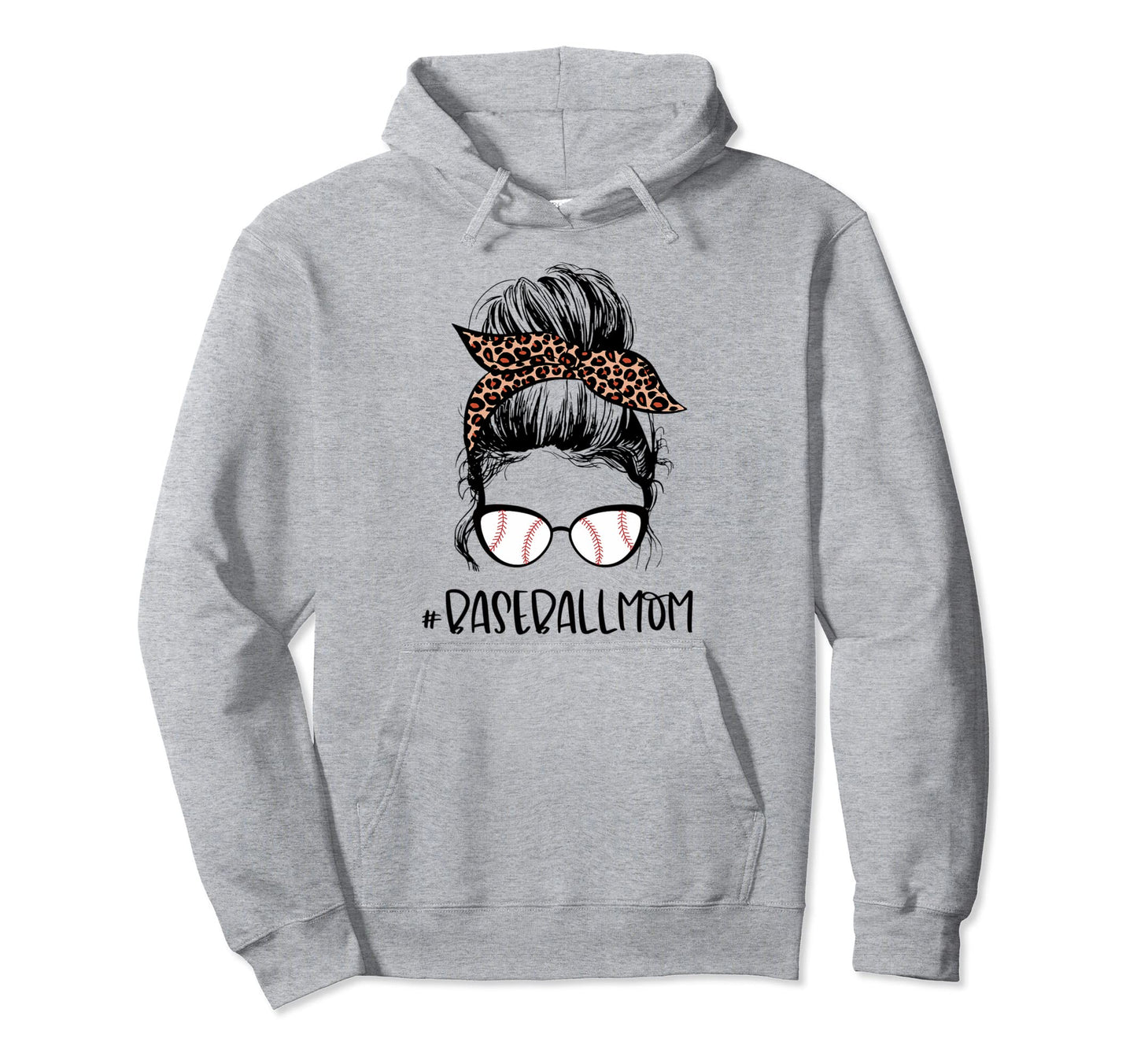 Leopard Baseball Mom Messy Bun Game Day Hoodie - Custom Art Print Unisex - T-Shirt, Sweatshirt, Hoodie