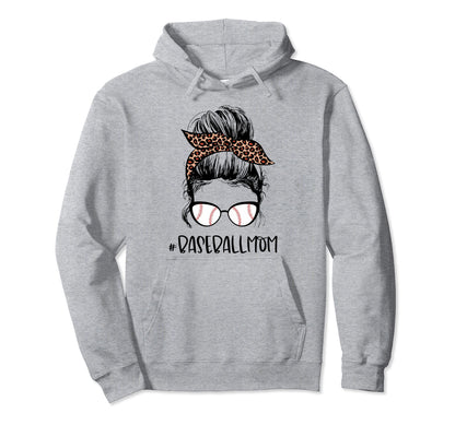 Leopard Baseball Mom Messy Bun Game Day Hoodie - Custom Art Print Unisex - T-Shirt, Sweatshirt, Hoodie