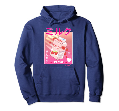 Aesthetic Otaku Japanese Strawberry Milk Hoodie - Aesthetic Graphic Unisex - T-Shirt, Sweatshirt, Hoodie