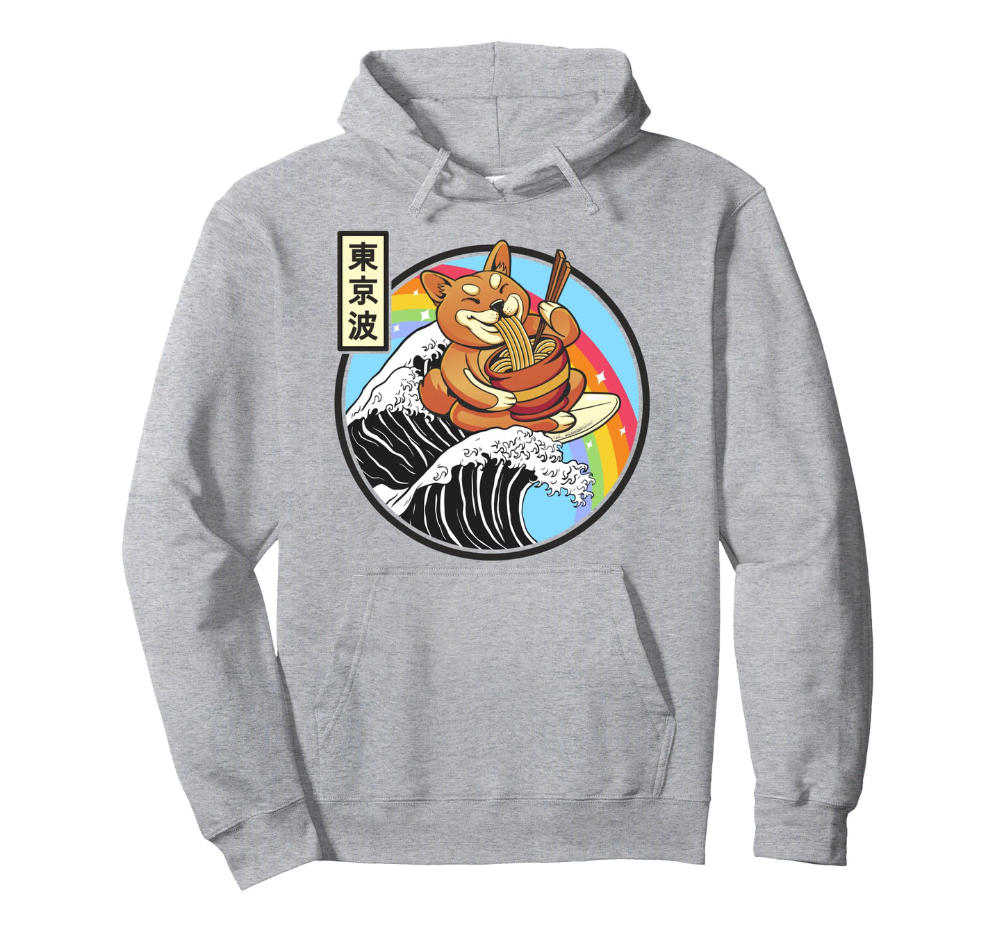 Shiba Inu Eating Ramen Surfing Kanagawa Hoodie - Aesthetic Graphic Unisex - T-Shirt, Sweatshirt, Hoodie