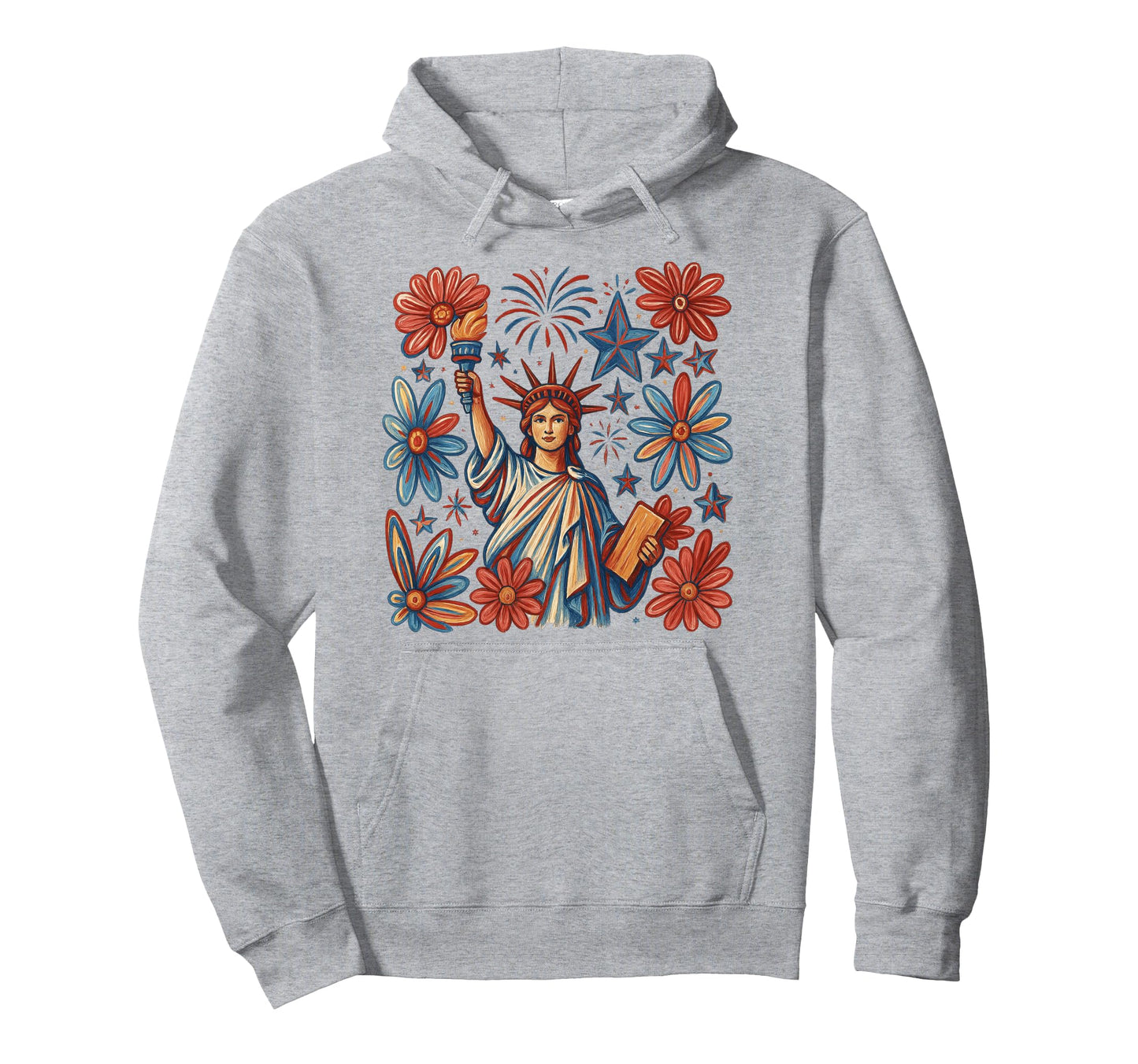Boho Floral 4Th July Statue Liberty Hoodie - Fun Novelty Design Unisex - T-Shirt, Sweatshirt, Hoodie
