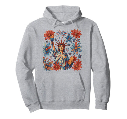 Boho Floral 4Th July Statue Liberty Hoodie - Fun Novelty Design Unisex - T-Shirt, Sweatshirt, Hoodie