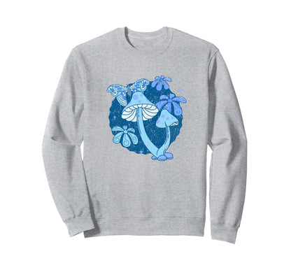 Mushroom Lover Groovy Boho Blue Hippie Sweatshirt - Minimalist Print Unisex - T-Shirt, Sweatshirt, Hoodie