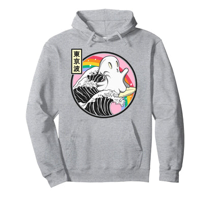Surfing Ghost Japan Kanagawa Wave Kawaii Hoodie - Trendy Graphic Unisex - T-Shirt, Sweatshirt, Hoodie