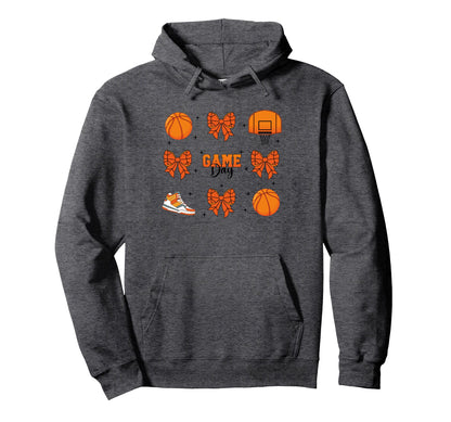 Coquette Basketball Bow Game Day Cheer Hoodie - Novelty Apparel Unisex - T-Shirt, Sweatshirt, Hoodie