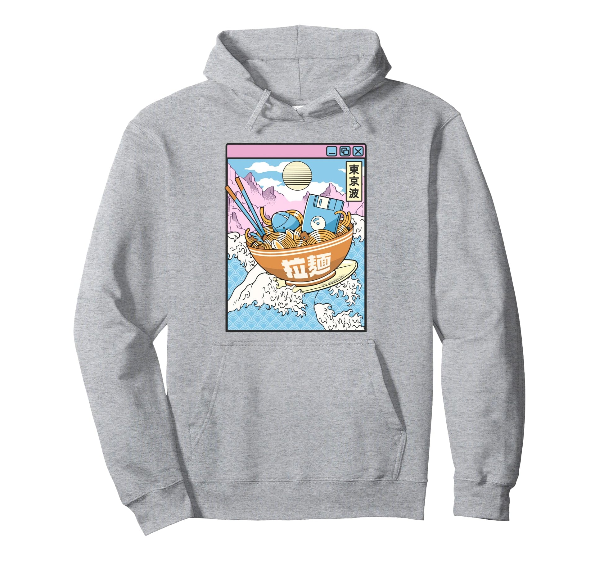 Surfing Digital Ramen Bowl Japanese Hoodie - Novelty Apparel for Adults - T-Shirt, Sweatshirt, Hoodie
