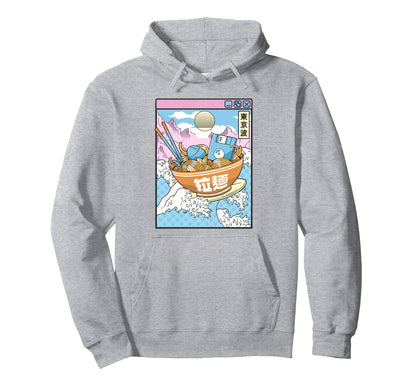 Surfing Digital Ramen Bowl Japanese Hoodie - Novelty Apparel for Adults - T-Shirt, Sweatshirt, Hoodie