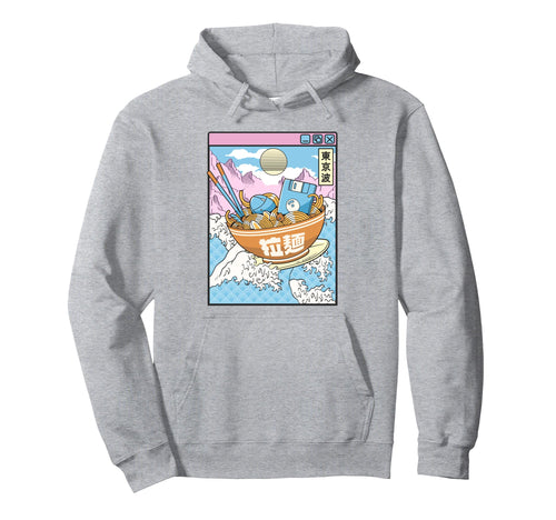 Surfing Digital Ramen Bowl Japanese Hoodie - Novelty Apparel for Adults - T-Shirt, Sweatshirt, Hoodie